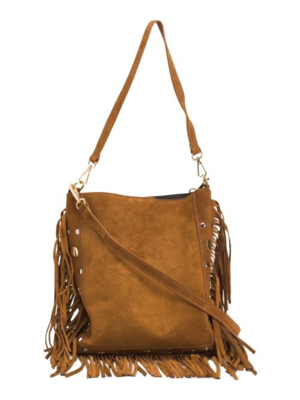 ISADORA Made In Italy Suede Hobo With Fringe And Studs